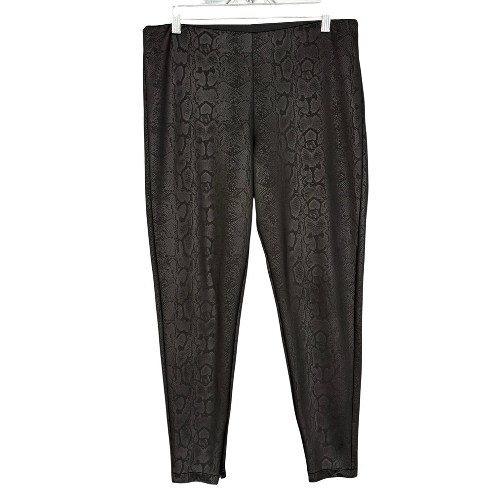 Soft Surroundings Leggings Womens Medium Black Snakeskin Print Ankle‎ Zip Hem